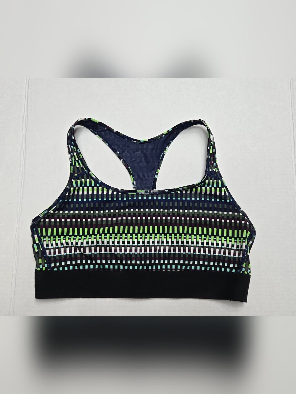 Victorias Secret Sports Bra‎ The Player Geometric Navy Green L EUC